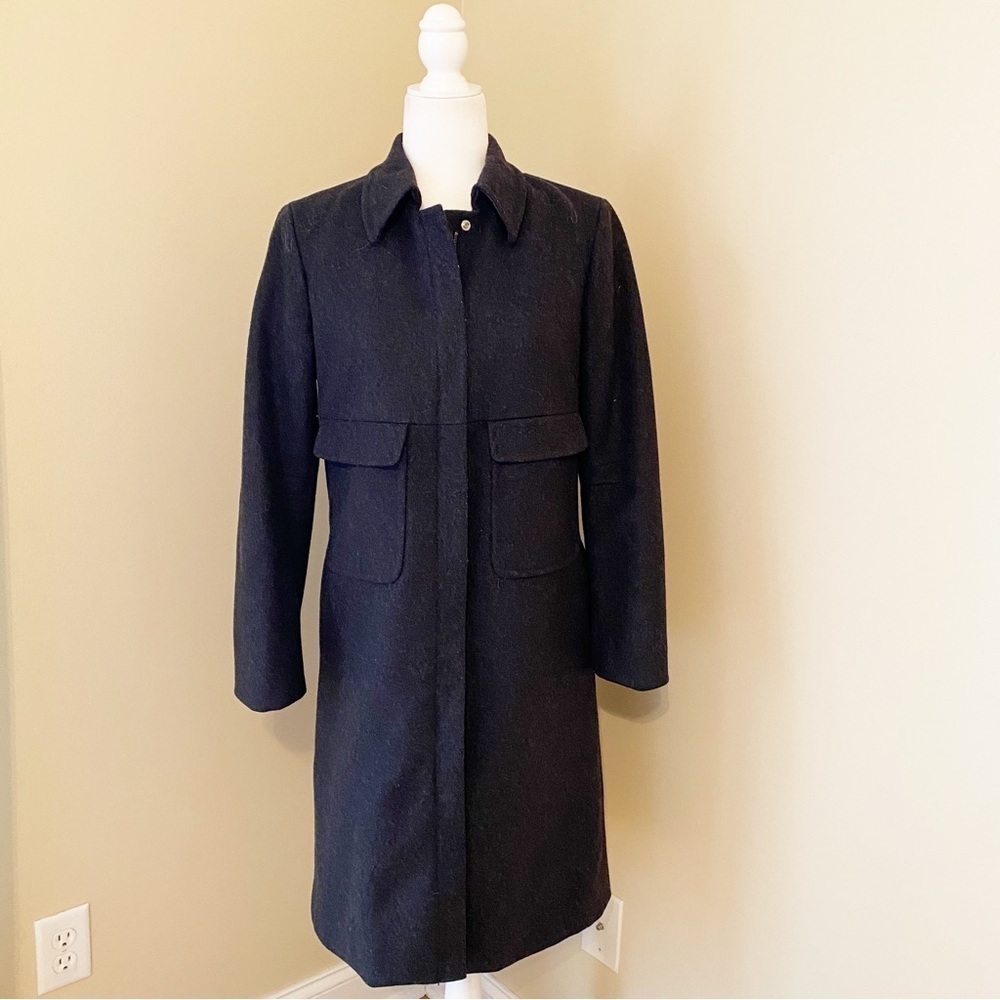 J. Crew Wool Blend Thinsulate Zip Front Charcoal Gray Long Coat - XS - Picture 1 of 14